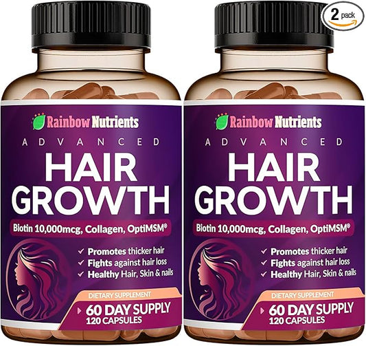 (2 Pack) Hair Growth Vitamins for Women | Biotin 10,000mcg, Collagen, Patented OptiMSM®, goMCT®, Saw Palmetto | Naturally Regrow Stronger & Healthier Hair, Skin and Nails | May Stop Hair Loss