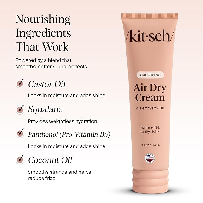 Kitsch Smoothing Air Dry Cream for Hair – Frizz Control Hair Care Product with Castor Oil & Coconut Oil – Weightless Styling Cream - Enhances Natural Texture Appearance | Ideal Gifts for Women – 5 oz