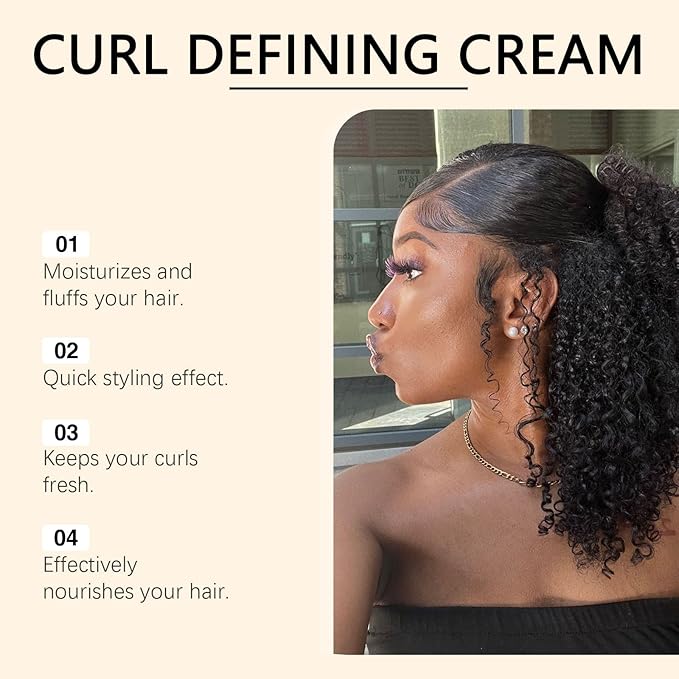 Coconut Oil Curl Defining Cream, Coconut Curling Cream for Enhances Wavy Hair and Curly Hair, Anti-Frizz Curl Cream Hydrating Hair Mask to Define All Curly Types & Hair Textures