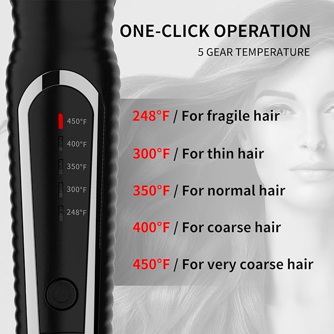 1 1/4 Inch Curling Iron with clamp Hair Curler Ceramic Coating 7INCH Long Barrel Adjustable Temp LED Display for Long Hair MCH Instant Heat up to 450°F Professional Curling Wand Dual Voltage