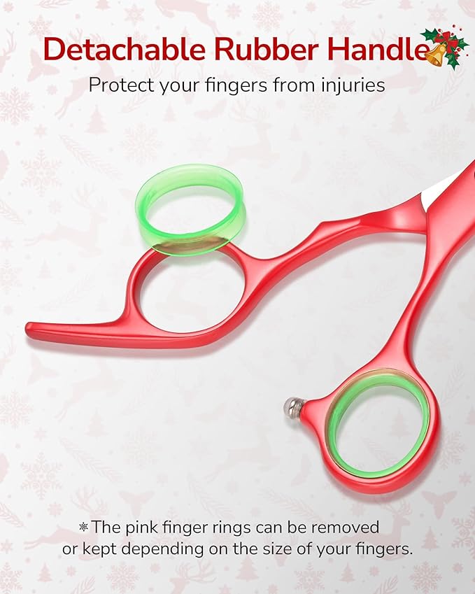 ULG 6.5” Hair Cutting Scissors, Professional Japanese Stainless Steel, Razor Sharp Barber Shears with Ergonomic Offset Handles, Lightweight and Durable for Stylist & Home Use, Christmas Red Edition