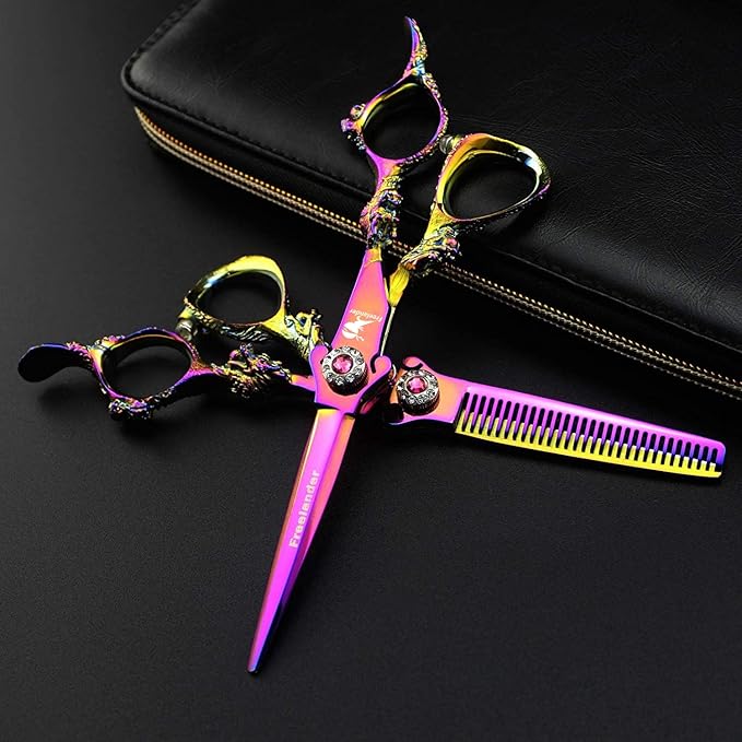 6.0" Professional Japan 440C Hair Cutting Shears - Salon Hair Blending/Thinning/Texturizing Scissor for Barber or Home Use A-rainbow