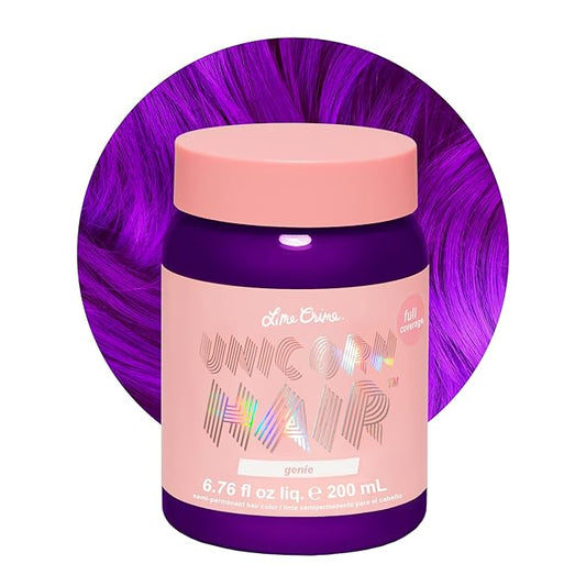 Lime Crime Unicorn Hair Dye Full Coverage, Genie (Deep Violet Purple) - Damage-Free Semi-Permanent Hair Color Conditions & Moisturizes - Temporary Hair Tint Kit Has A Sugary Citrus Vanilla Scent
