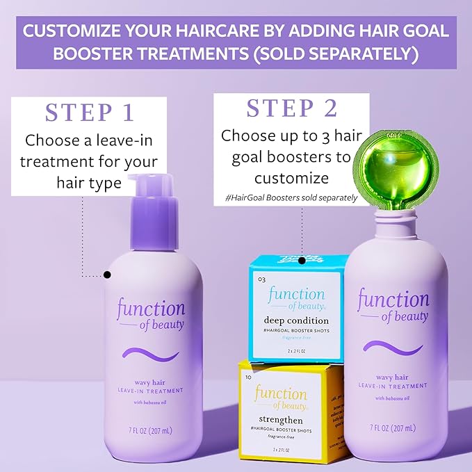 FUNCTION OF BEAUTY Leave In Conditioner Treatment for Wavy Hair, 7 oz - Provides Wave Definition, Glossy Shine and Smooths Dry Ends, Sulfate-Free, Customizable Haircare