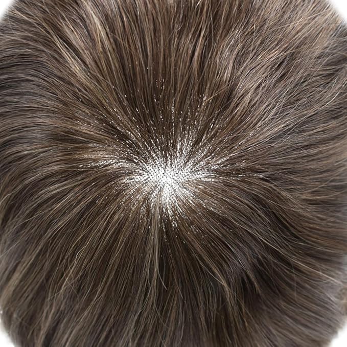 Toupee For Men Real Human Hair System Full Swiss Lace Mens Toupee Lace Hair Piece For Men Hair System Bleached Knots 7x9 120% Medium light density 3# DARK BROWN