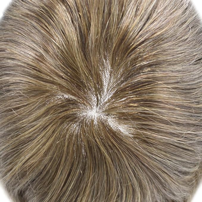 Toupee For Men Real Human Hair System Full Swiss Lace Mens Toupee Lace Hair Piece For Men Hair System Bleached Knots 7x9-80% light density17# DARK ASH BLONDE