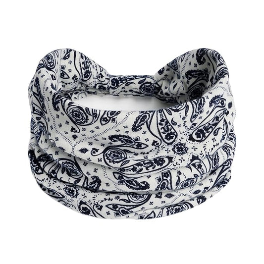 1 Pack Boho Headbands Stretch Paisley Print Bandana Headband Criss Cross Hair Bands Knotted Head Wrap Yoga Daily for Women and Girls (White Patterned)