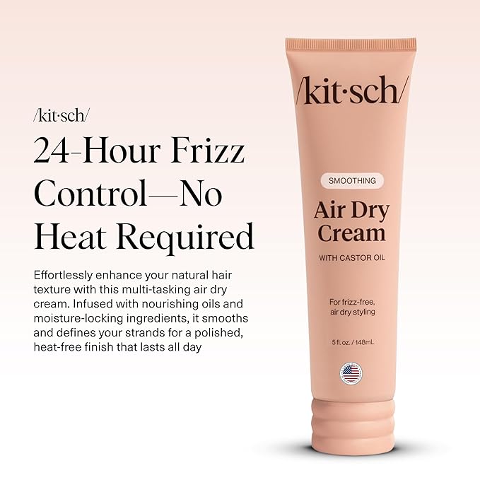 Kitsch Smoothing Air Dry Cream for Hair – Frizz Control Hair Care Product with Castor Oil & Coconut Oil – Weightless Styling Cream - Enhances Natural Texture Appearance | Ideal Gifts for Women – 5 oz