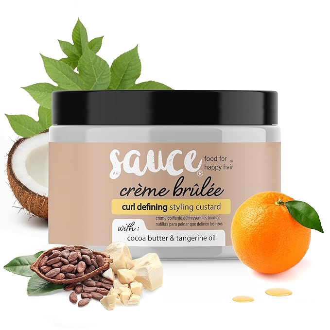 SAUCE BEAUTY Crème Brulee Curl Custard (10.5 Fl Oz) Frizz Control, Detangler & Curl Defining Cream with Cocoa Butter, Coconut Oil & Tangerine Oil, Hair Styling Cream for Wavy & Coily Hair