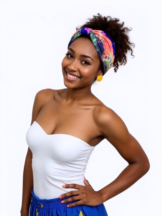 1 Pack Boho Headbands Stretch Paisley Print Bandana Headband Criss Cross Hair Bands Knotted Head Wrap Yoga Daily for Women and Girls (Vivid Color 2)