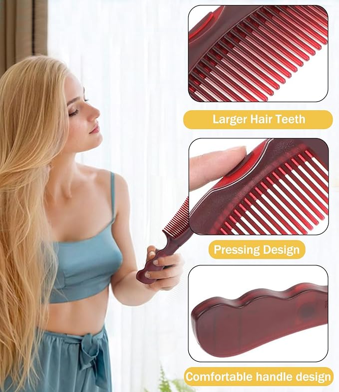 Dandruff Comb Fine Tooth Scalp Detox Comb Lice for Women, Men & Kids Stainless Steel Scalp Detoxing, Sweep & Massage Hair Brush Tool for Hair Care (Black+Red)