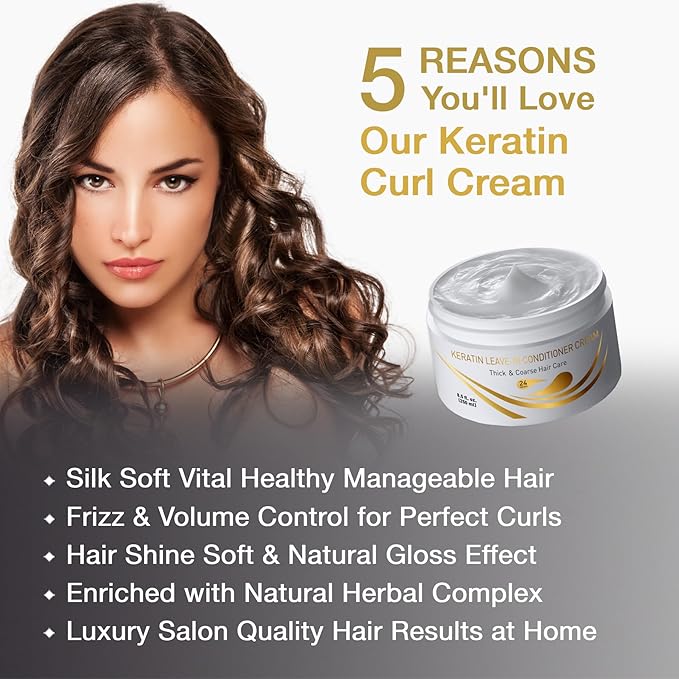 VITAMINS hair cosmetics Keratin Thick Hair Leave-In Conditioner, Thick Hair Mask & Hair Serum Kit - No Rinse Moisturizing Curl Cream, Repair for Dry Damaged Thick Coarse Hair & Anti Frizz Gloss Boost