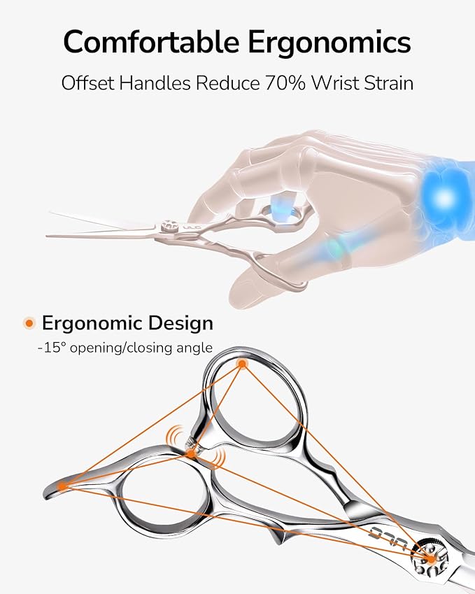 ULG Professional Hair Cutting Scissors 6.7”, Japanese 440C Stainless Steel, Barber Shears with Adjustable Tension Screw, Ergonomic Offset Handle, Razor Sharp Blades for Salon & Home Use