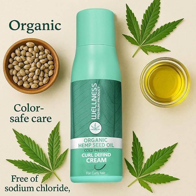 Wellness Premium Products Organic Curl Defining Cream – 500ml Curl Cream for Curly Hair | Anti-Frizz, Plant-Based Hair Care with Hemp Seed Oil | Color Safe, Paraben-Free