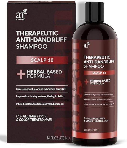 ArtNaturals Therapeutic Argan Shampoo - (16 Fl Oz / 473ml) - Natural and Organic Coal Tar with Argan Oil - Treatment Helps Anti-Itchy Scalp, Symptoms of Psoriasis, Eczema - Sulfate Free