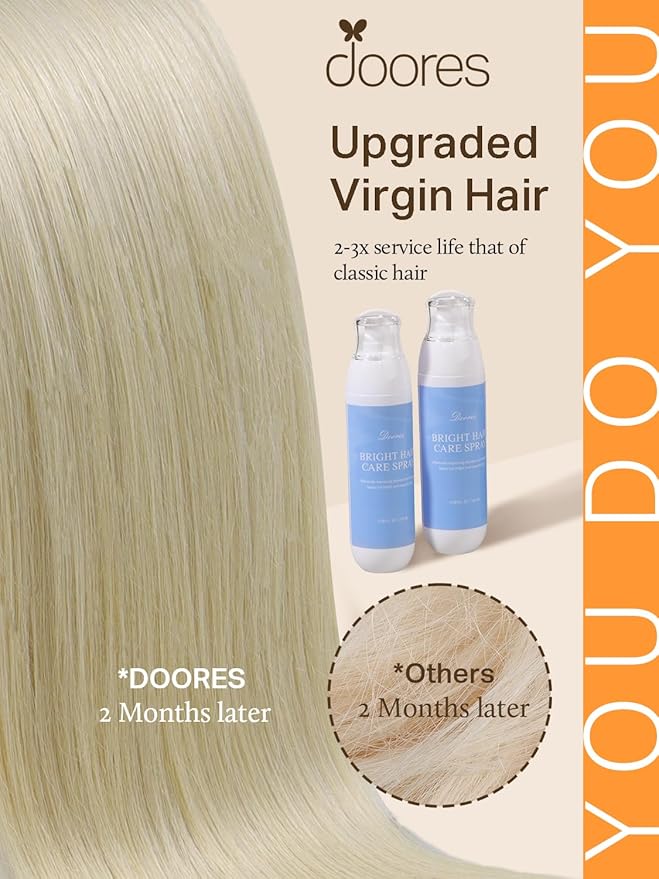 DOORES Tape in Human Hair Extensions - Ash Blonde Highlighted Platinum Blonde, 22 Inch, 30g, 10pcs - Straight Real Hair Tape-ins
