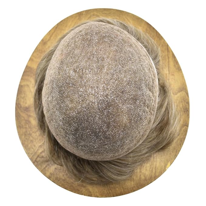 Toupee For Men Real Human Hair System For Men Full Swiss Lace Mens Toupee Lace Hair Piece For Men Hair System Bleached Knots 8x10-80% light density#1740 17# DARK ASH BLONDE+40% GREY