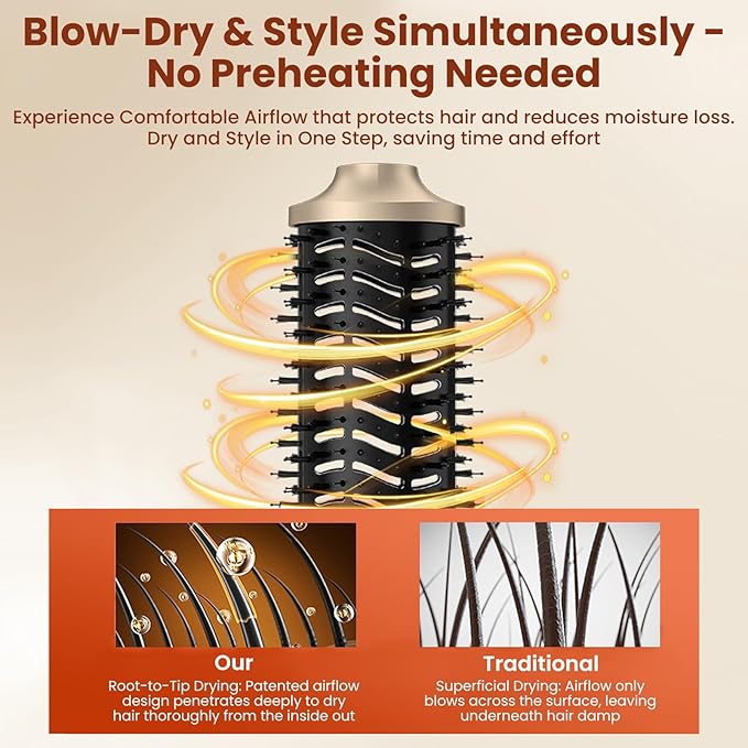 8 in 1 Hair Styler, Patented Design Professional Hot Air Styler High Speed 110000RPM Auto-Wraps Curler Detachable Powerful Blow Dryer Brush for Women Fast Drying, Volumizing, Smoothing