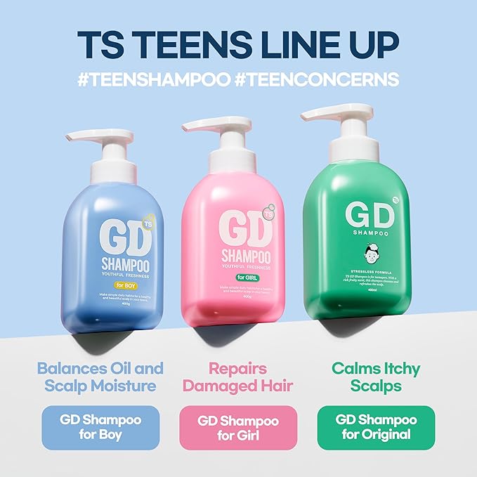 TS GD Shampoo for Flake Prone, Uncomfortable Scalp (14.1 Fl Oz) For Youth & Teens | Gentle Scalp-Care Routine | Silicone, SLS, SLES Free | Korean Hair Care (Blue)