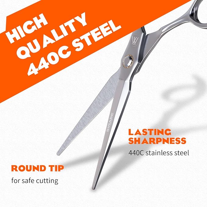 Sirabe HIGH-END 6.3" Professional Hair Cutting Scissors Shears - Ultra Sharp Blades for Precise Cutting - Barber Shears Haircut Scissors 440C Stainless Steel for Salon Hairstyling & Home Hairdressing