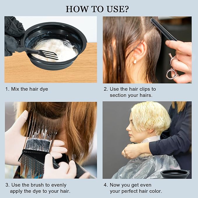 21Pcs Hair Dye Kit Professional Hair Coloring Products with Hair Dye Brush, 350ml Hair Color Bowl, Hair Clips, Applicator, Earcover for Salon Bleaching & Hair Coloring at Home