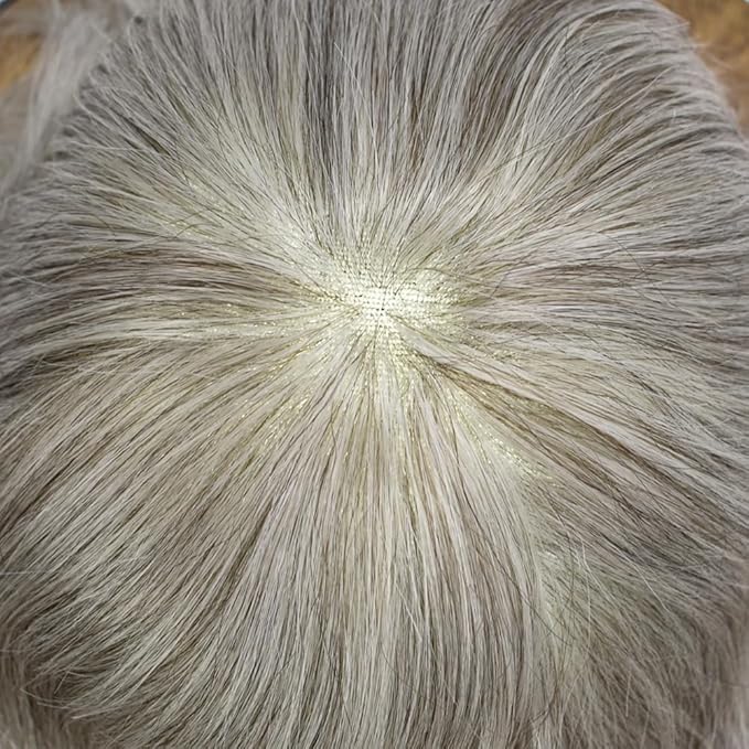 Toupee For Men Real Human Hair System For Men Full Swiss Lace Mens Toupee Lace Hair Piece For Men Hair System Bleached Knots 8x10-90% light density#380 3# DARK BROWN+80% GREY