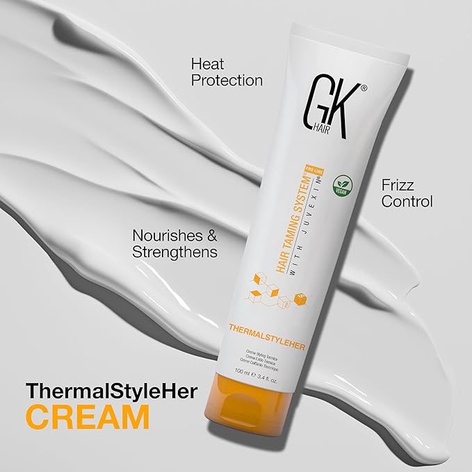 Global Keratin GKhair ThermalStyleHer - 100ml/3.4oz Heat Styling Protection Anti Frizz Hair Cream Thermal Flat Ironing Style Protector for Men & Women (3.4 Ounce)