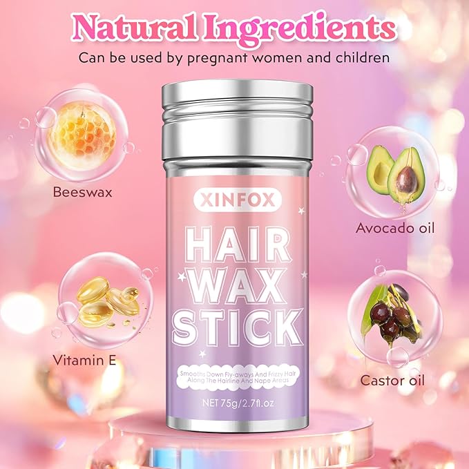 Hair Wax Stick, Slick Back Hair Brush, Wax Stick for Flyaways, Rat Tail Comb Edge Brush Hair Styling Tool Set Accessories for Women Girls(Black)