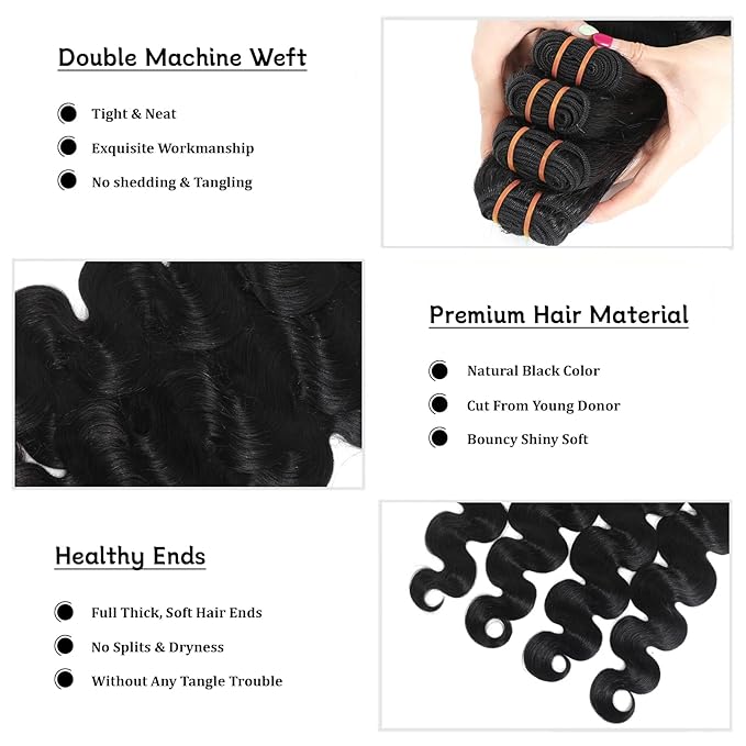 16A Raw Body Wave Bundles Human Hair 100% Human Hair Bundles,Triple Lifespan Virgin Remy Hair Extensions,Keep Texture Silky Soft After Multiple Washes (Body Wave 4 Bundles, 18 20 22 24 Inch)