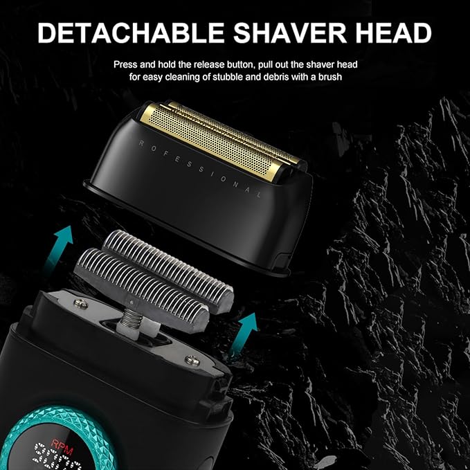 VGR Hair Clippers for Men Professional Barber Clippers and Trimmers Set, Triple Floating Blade Foil Shaver, Cordless 9000 RPM Motor Hair Cutting Kit with LED Display, V-640 & V-378 (Red)