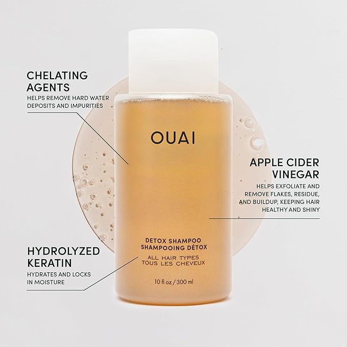 OUAI Detox Shampoo + Refill - Clarifying Shampoo for Build Up, Oil, Product & Hard Water - Apple Cider Vinegar & Keratin for Clean, Refreshed Hair - Sulfate Free Hair Care (2 Count, 10 Oz/32 Oz)