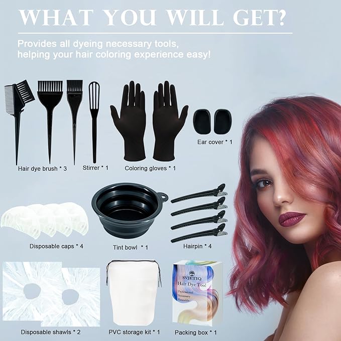 21Pcs Hair Dye Kit Professional Hair Coloring Products with Hair Dye Brush, 350ml Hair Color Bowl, Hair Clips, Applicator, Earcover for Salon Bleaching & Hair Coloring at Home