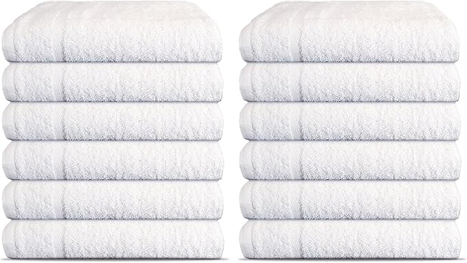 12 Pack Luxury Salon Towels, 100% Ringspun Cotton Comfort, Not Bleach Proof Highly Absorbent Barber Towels (25 x 15) Hair Towel Wrap for Women, Hand, Gym, Beauty, Spa & Home Hair Care – White