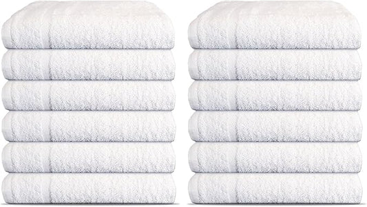 12 Pack Luxury Salon Towels, 100% Ringspun Cotton Comfort, Not Bleach Proof Highly Absorbent Barber Towels (25 x 15) Hair Towel Wrap for Women, Hand, Gym, Beauty, Spa & Home Hair Care – White