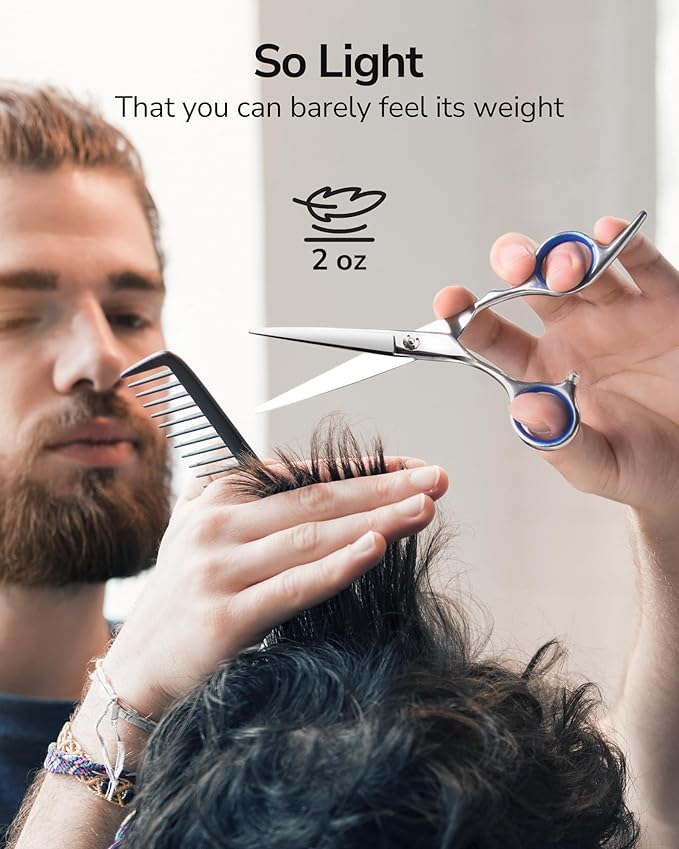 ULG left handed Hair Cutting Scissors Thinning Shears Kit Professional Barber Hairdressing Texturizing Salon Razor Edge Scissor Stainless Steel 6.5 inch