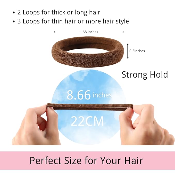 120 Pcs No Damage Hair Ties for Women Thick Hair,Large Soft Seamless Nylon Cloth Hair Ties Ponytail Hair Holders Hair Elastics Hair Band for Women Hair Accessories Neutrals 4