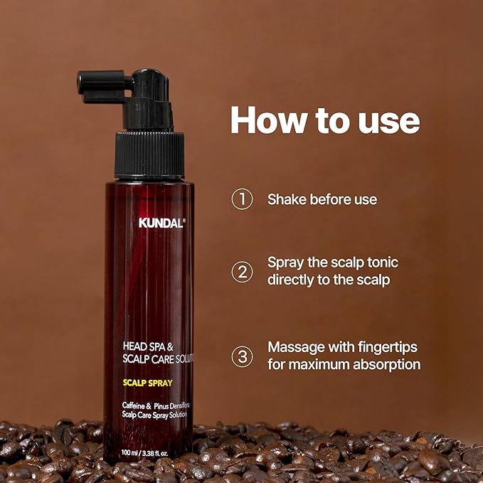 KUNDAL Shampoo/Conditioner + Caffeine Scalp Tonic Set, Sulfate Free Moisture Care, Hair Loss Scalp Strengthening, Korean Hair Care + Amber Vanilla, 16.9 fl oz x2 + 3.38 fl oz