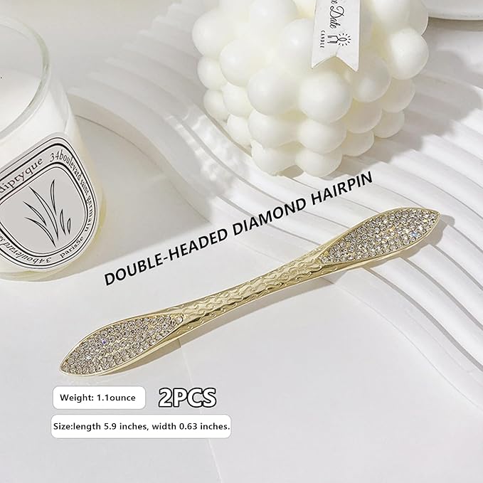 2 Pcs French Hair Pins for Women,Hair Sticks for Buns,Buns and Updos with No Hair Damage,Gold Metal Rhinestone French Pin Great Hold,Suitable for fine & thick hairUS316 (Gold)