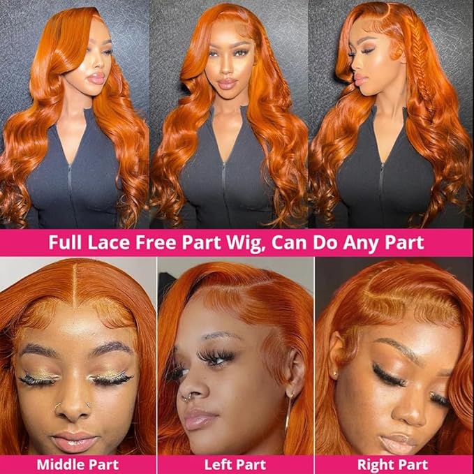 32 Inch Ginger Wig Human Hair Body Wave Ginger Orange 13X6 Lace Front Wigs Human Hair Pre Plucked 180 Density 350# Colored Glueless 13X6 HD Lace Frontal Wig Human Hair for Women