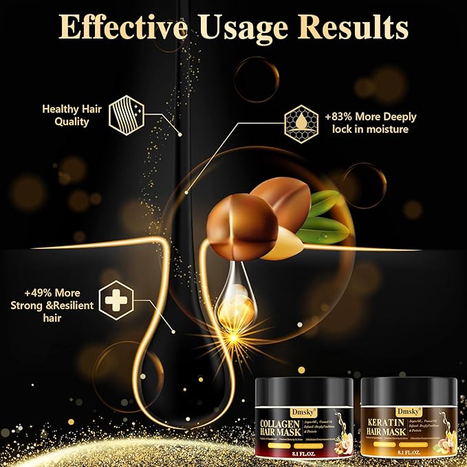 2 Pack Hair Mask for Damaged Hair - 16.2 Fl OZ Collagen Hair Mask & Keratin Hair Treatment-Hydrating,Repairing,Nourishes Deep Conditioning Hair Masks for All Hair Types