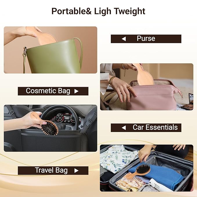 URTHEONE Pure Boar Bristle Hair Brush Set with Wide-Tooth Comb,Natural Beechwood Detangling Kit for Shine & Frizz Control,Gift for Women & Men