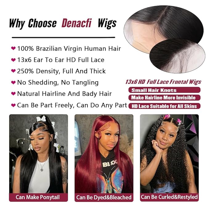 250 Density 13x6 SKINLIKE Real HD Lace Front Wigs Human hair 0.10mm Ultra-thin Invisible HD Lace Front Wigs Straight Lace Front Wigs Pre Plucked for Women 26 Inch