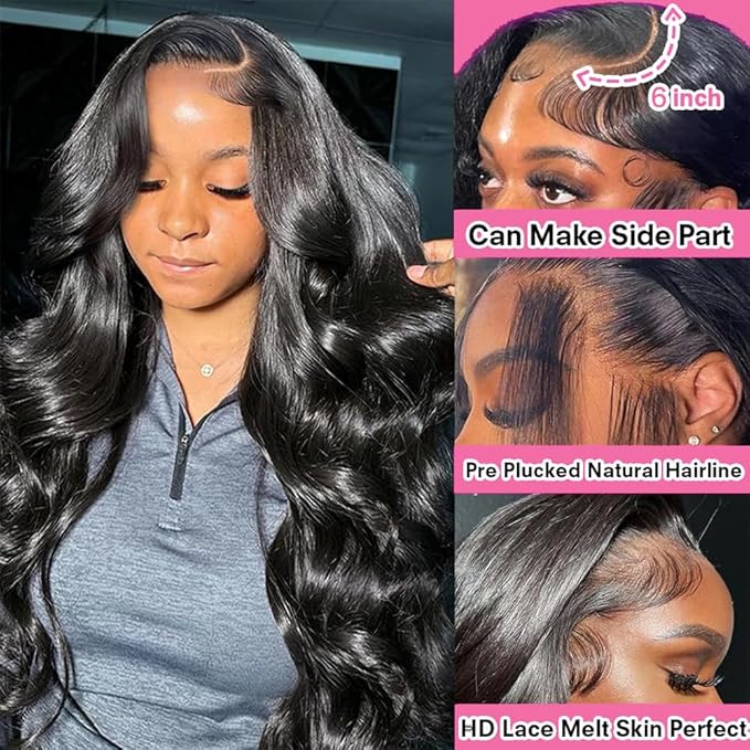 250% Density Glueless Wigs Human Hair Pre Plucked Pre Cut 7x6 Max Parting Hd Lace Closure Wigs With Drawstring Body Wave Human hair Wigs for Beginners 34 Inch