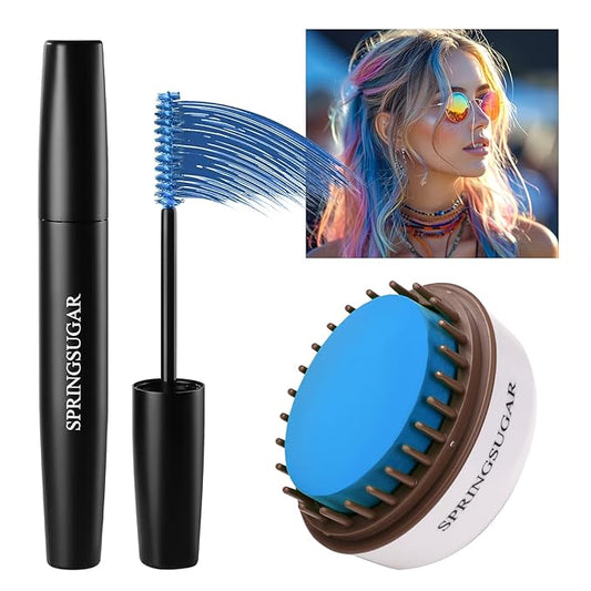 Blue Temporary Hair Chalk Color Comb + Washable Hair Mascara Dye for Girls Kids, Makeup Vibrant Dye Hair Colors for Halloween, Cosplay, Sporting Events, DIY Hair Parties Christmas