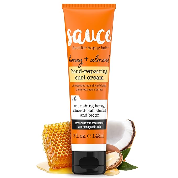 SAUCE Honey + Almond Bond Repair Curl Cream, 5 Fl Oz, Controls Frizz & Defines Curls, Helps Repair Damage & Reduce Breakage with Biotin & Almond Oil, No Sulfates & Parabens
