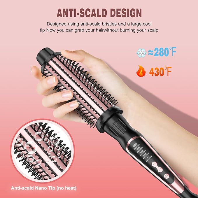 Thermal Brush, Heated Round Brush & Curling Iron with Ceramic Ionic Technology, Hair Tools for Volumizing & Styling, Travel-Friendly Hot Comb with Adjustable Temperature（Rose Gold 1.25 inch）