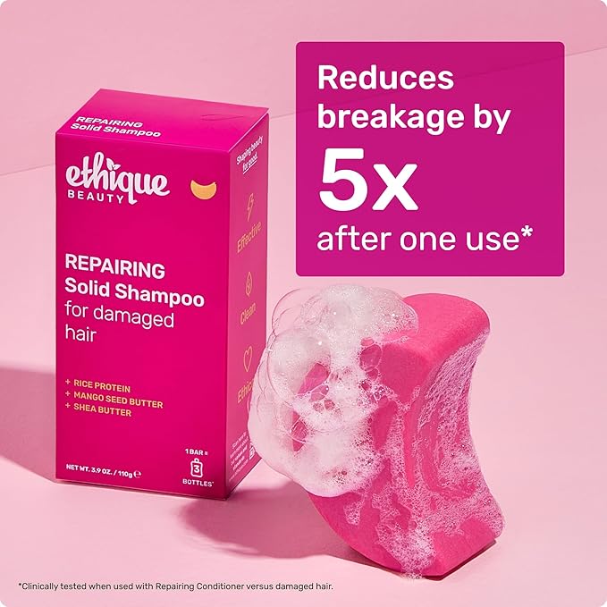 Ethique Beauty Rice Protein Repairing Shampoo & Conditioner Bar Set for Damaged Hair - Plastic-Free, Vegan, Cruelty-Free - 2 Pack