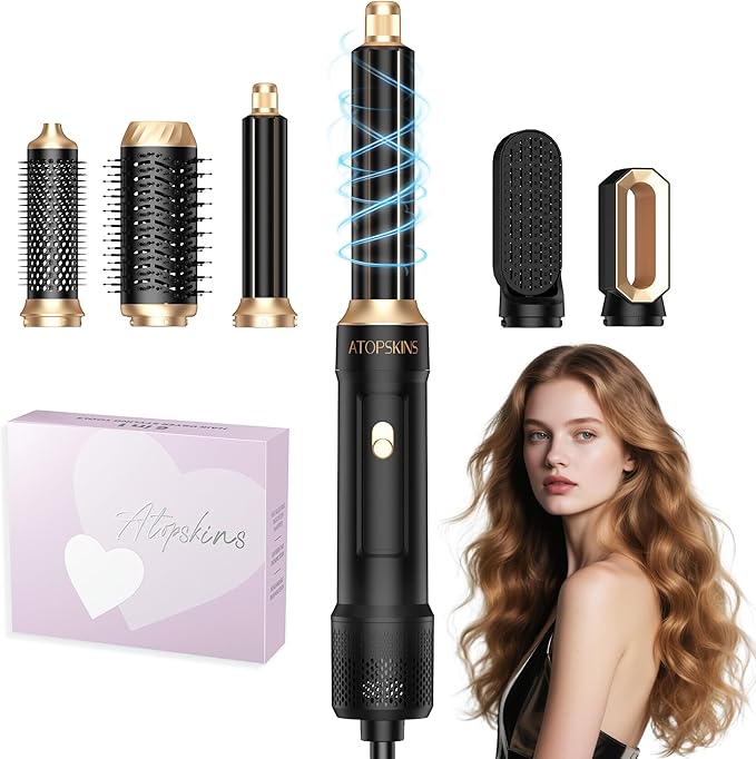 6 in 1 Blow Dryer Brush, Hair Dryer Brush Fast Drying 3 Heat Settings, Hot air Styler Auto Curling Straightening Voluming Smoothing for Women Salon & Travel Use (ALCI Plug)