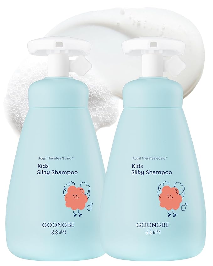 GOONGBE Kids' Silky Shampoo - Korean Kids Hair Softening Shampoo - Shiny and Glossy Hair for Weak, Frizzy and Tangle Prone Hair - Low pH & Silicone-Free - Allergen Free Scent, 10.1 fl.oz. 2 Pack