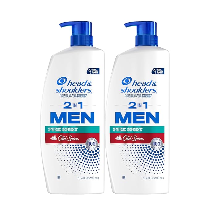 Head & Shoulders Anti-Dandruff Shampoo and Conditioner, Old Spice Pure Sport Men's 2-in-1 Twin Pack, 1% Pyrithione Zinc, Dandruff Shampoo for Men, 31.4 fl oz Each